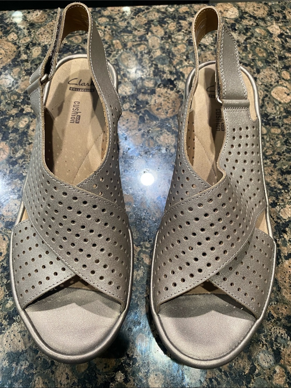 Clarks Women’s Taupe Perforated Slingback Sandals